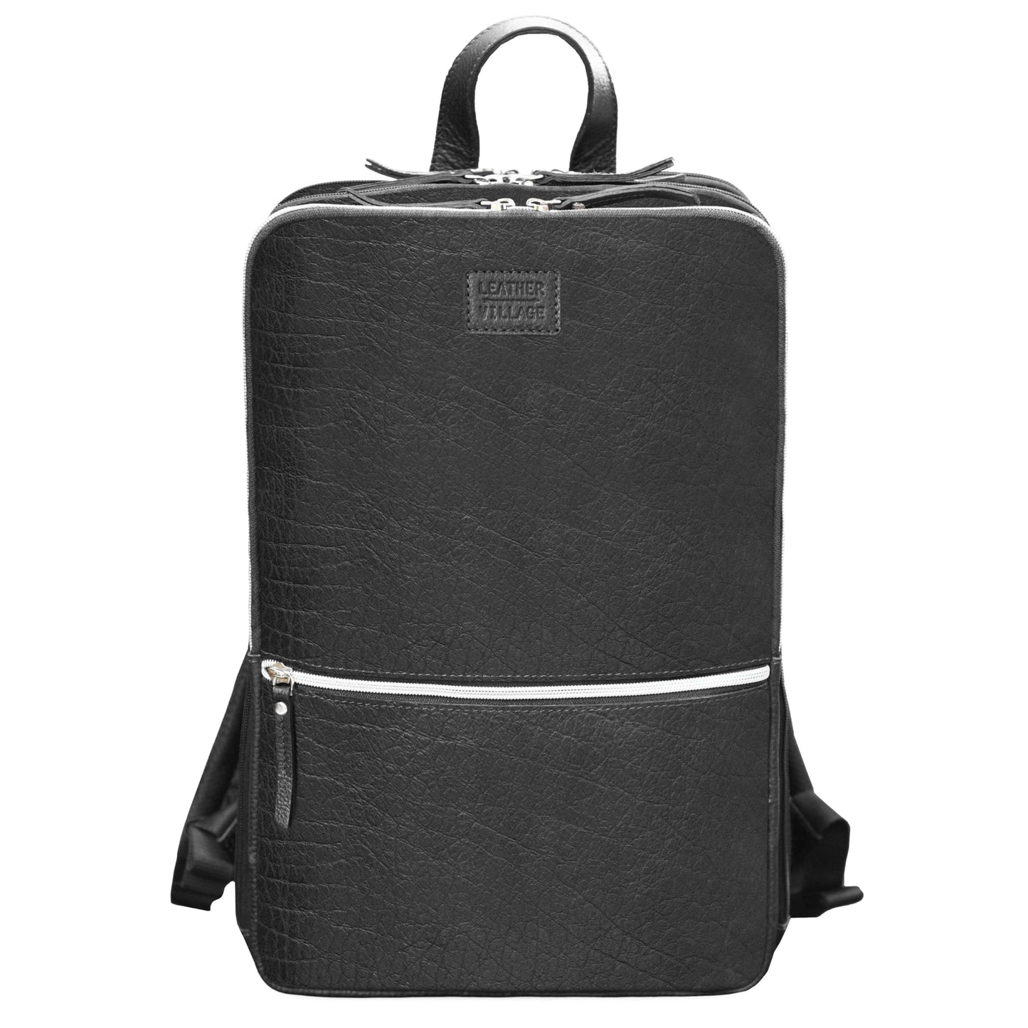 LEATHER VILLAGE Leather Laptop Backpack for Men | Black | Slim Professional Business Bag Fits 15.6”-Laptop | Water-Repellent Work & Travel Daypack with Trolley Strap