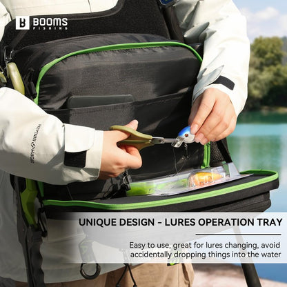 Booms Fishing Tackle Storage Bag - IB1 Fishing Gear Bag with Lures Operation Tray - Saltwater & Freshwater Fly Fishing Sling Bag for Men