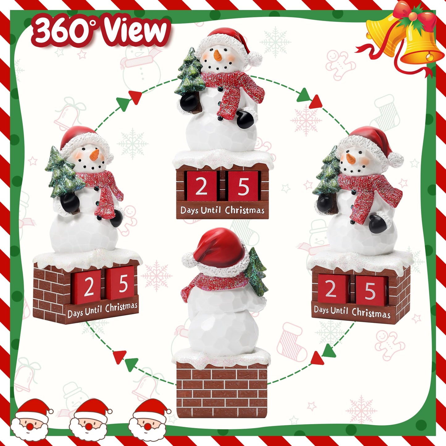 Snowman Statue for Christmas Decorations-Days Until Christmas Countdown Calendar,Xmas Snowman Figurines Decor for Shelf Table Mantel,Winter Holiday Home Decorations Indoor,Xmas Gifts