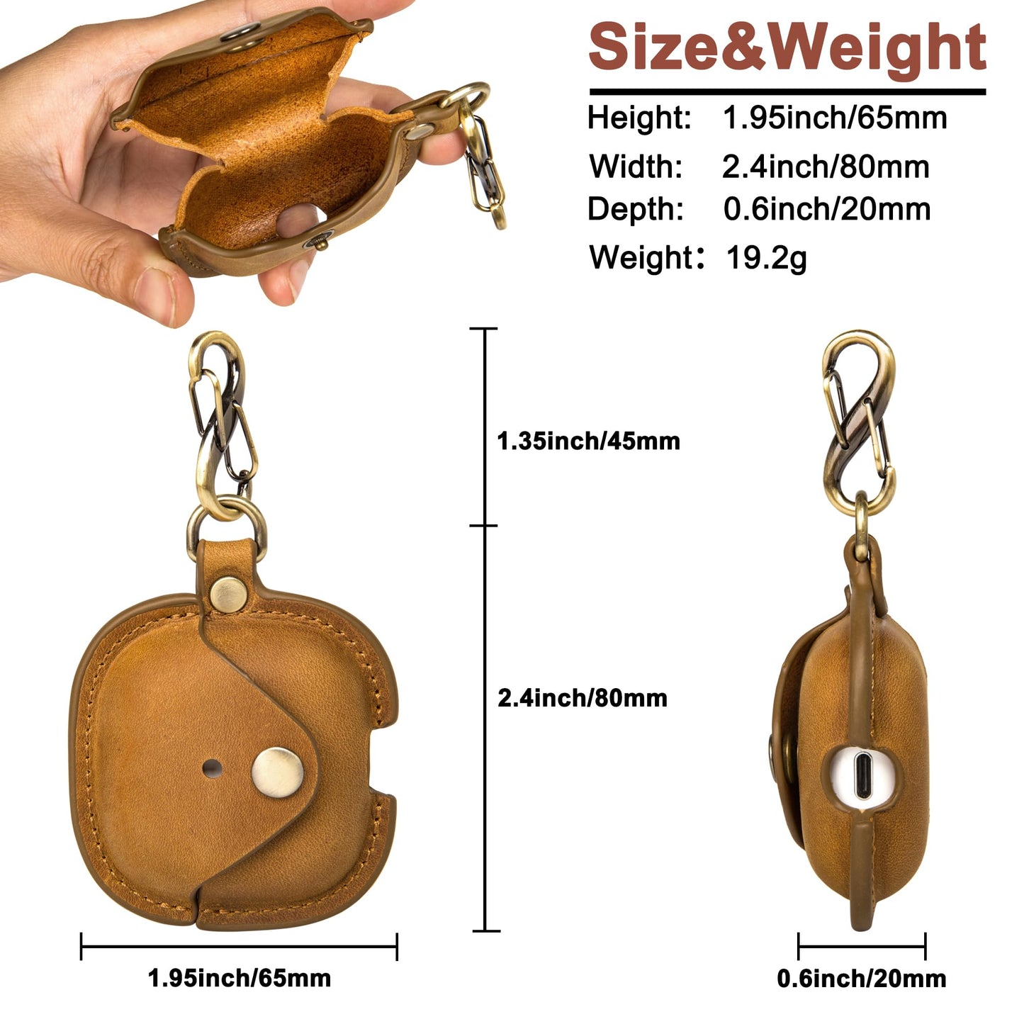 for Apple Airpods 4 (2024 Release), Elegant Retro-Style Crazy Horse Leather Case Cover with Keychain, Supports Wireless Charging, Features Front LED Visibility for Easy Status Check (Brown)
