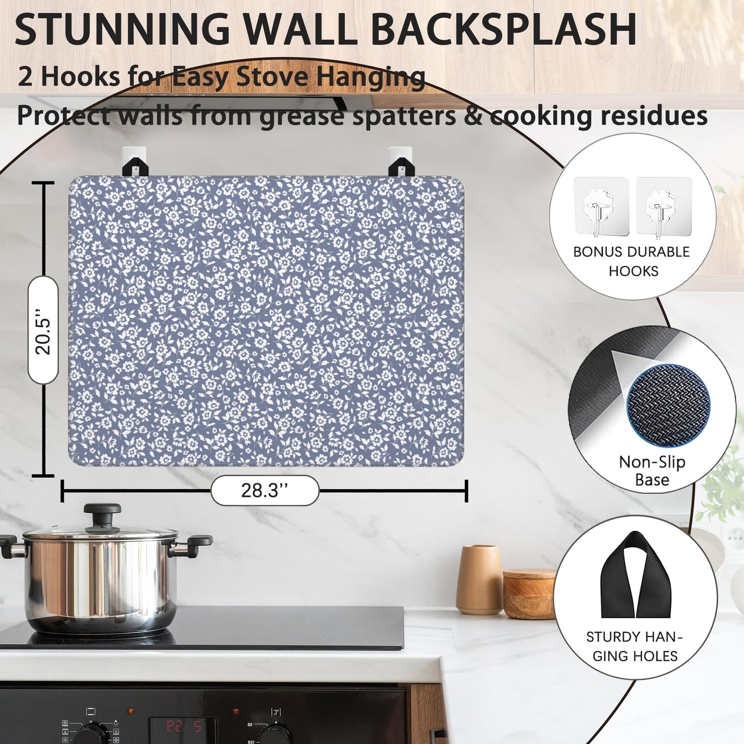 Stove Top Covers,Light Blue Flower Rubber Flat RV Range Stovetop Protector,Prevents Scratching, Expands Usable Space 28.5'' x 20.5''