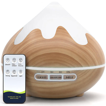 Essential Oil Diffuser for Home 500ML, Ultrasonic Large Diffuser Oil Machine with Remote Control, Aromatherapy Diffusers for Home Office Room, Aroma Diffuser with 14 Color LED & 2 Mist Mode, Brown