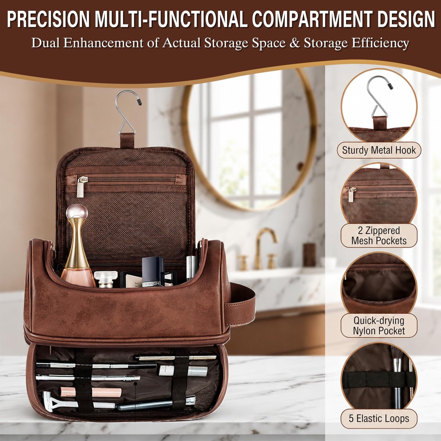 Sparklove Personalized Gifts for Men -Personalized Initial Toiletry Bag with Laser Engraved Monogram - Leather Travel Kit Shaving Organizer - Unique Present for Him, Husband, Boyfriend, Dad
