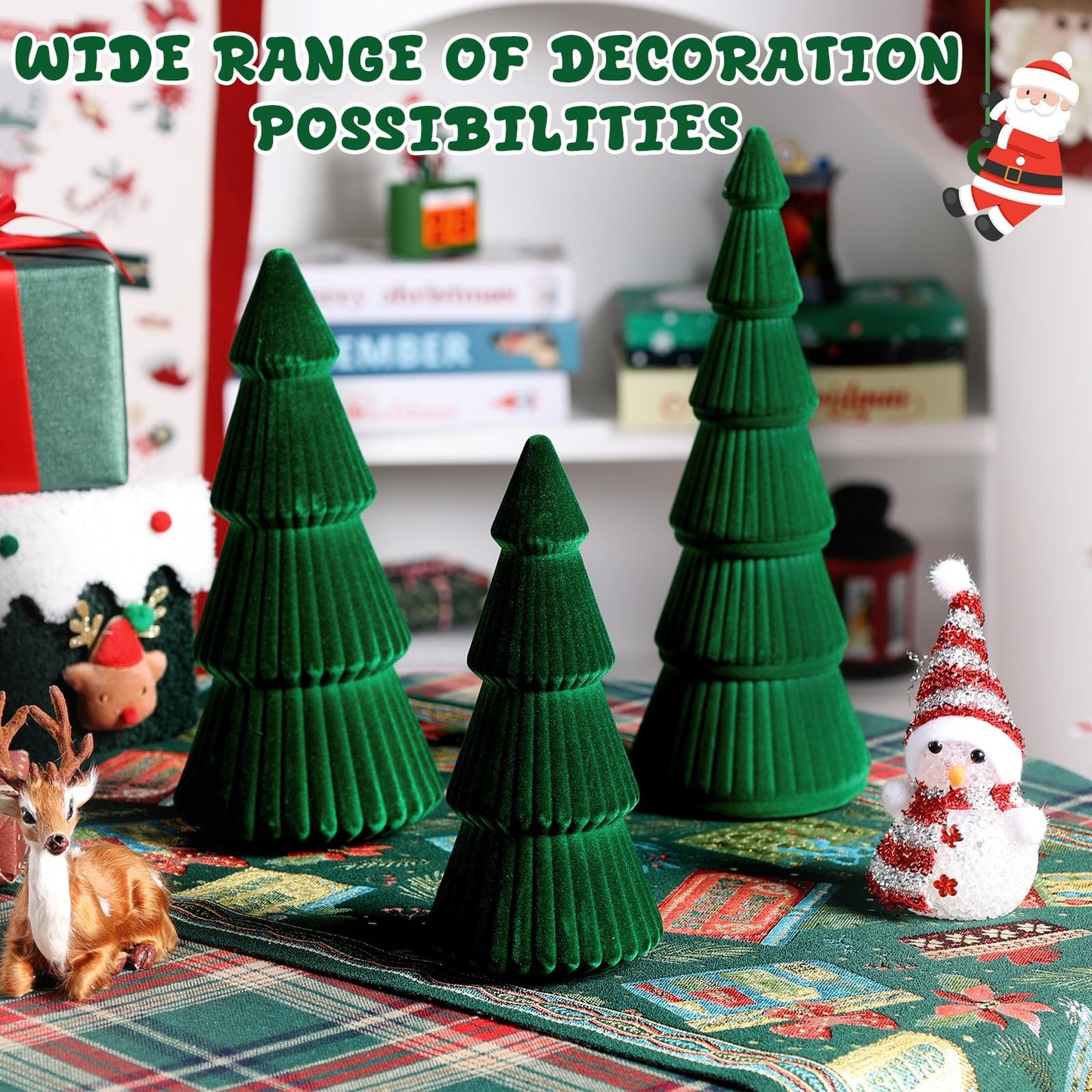 5 Pieces Christmas Velvet Trees Set Modern Christmas Decor 4 Szies Christmas Velvet Cone Trees Table Decoration Winter Decoration for Entryway Mantle Farmhouse(Green)