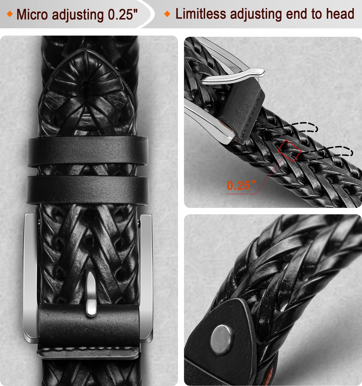 BULLIANT Mens Belts,Leather Woven Braided Belts for Gift Men Casual Jeans Golf(Black,28"-32" Waist Adjustable)