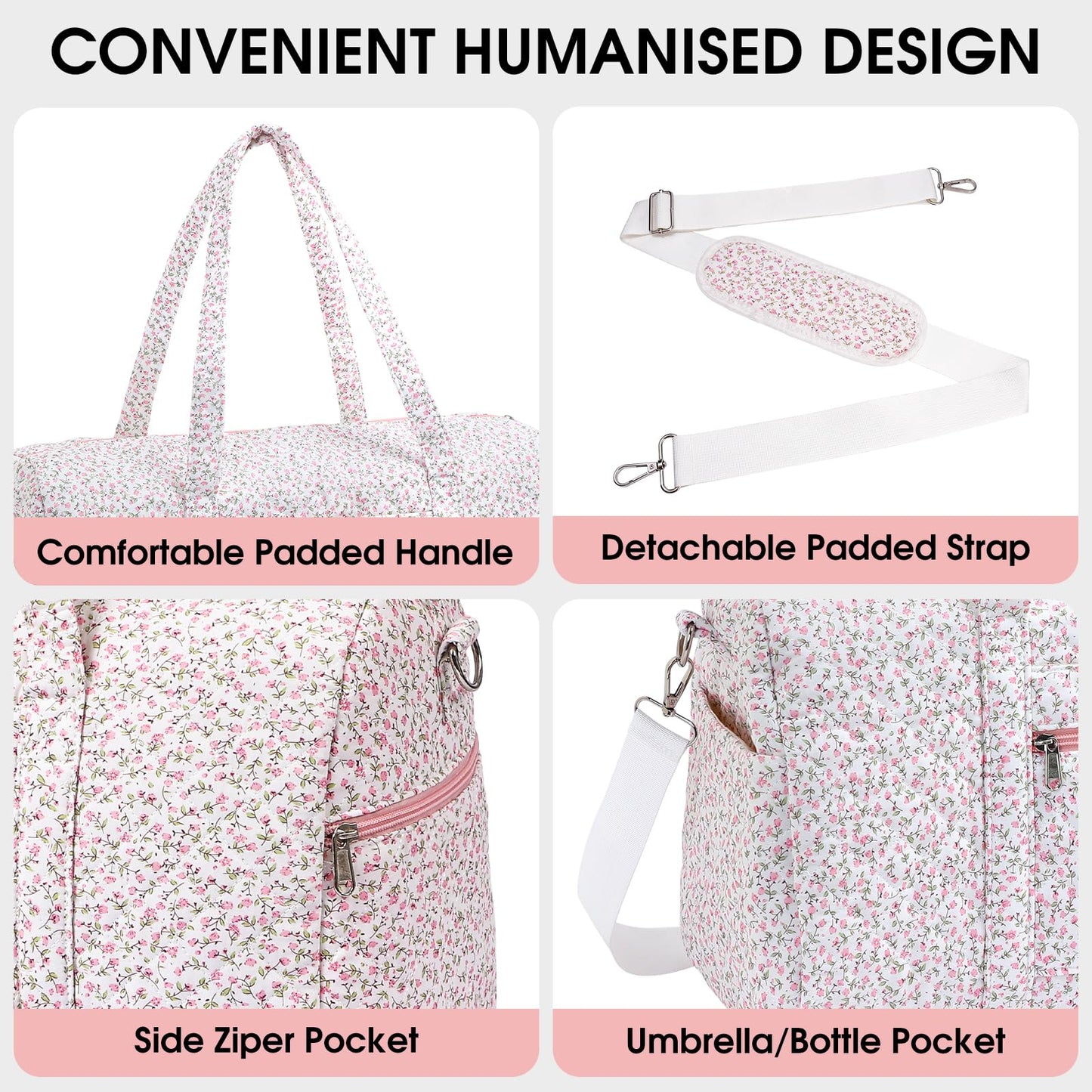 Duffle Bag, Gym Bag for Women, Quilted Duffle Bags, Travel Large Capacity Floral Weekender Bags