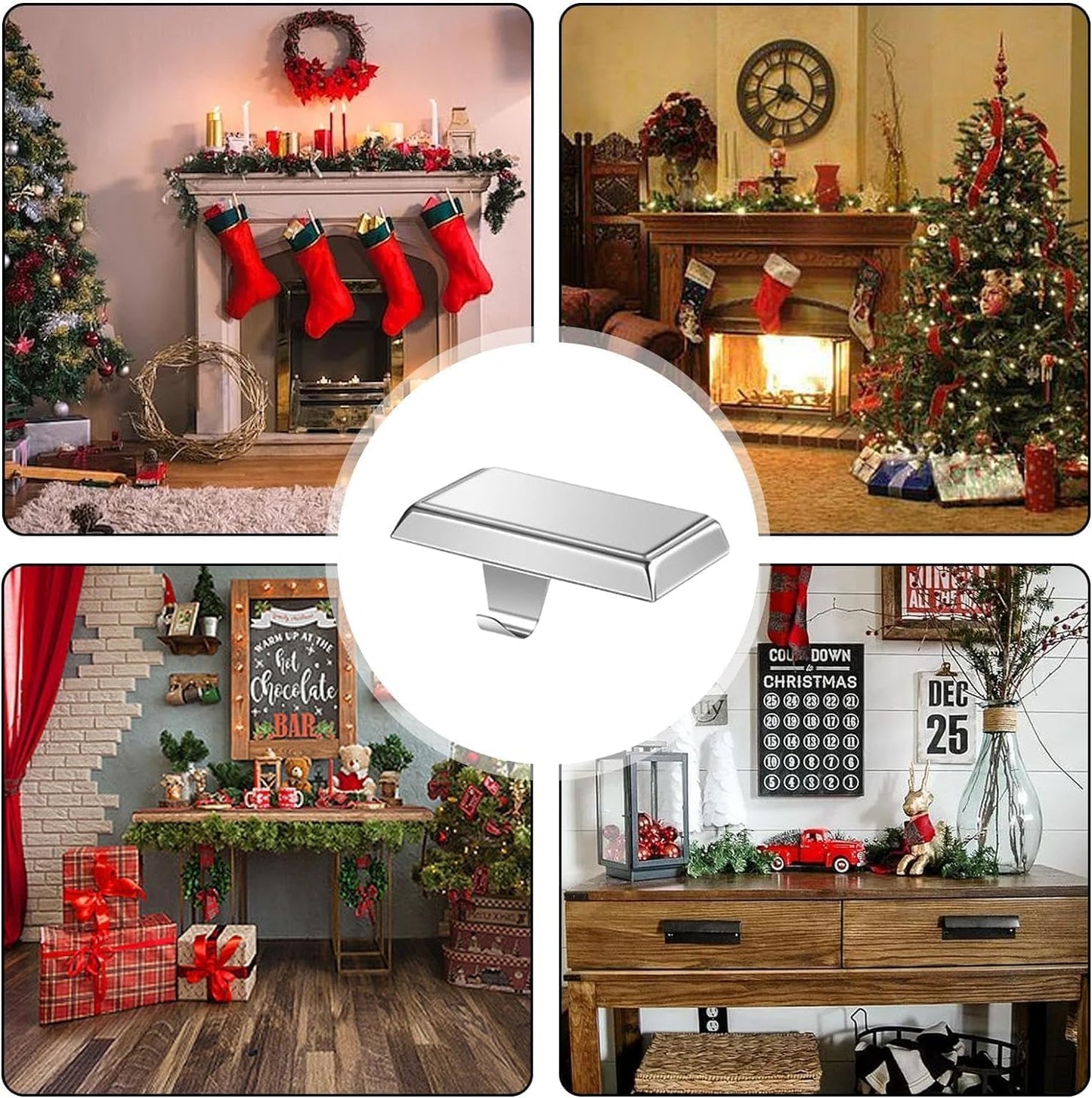 Guojanfon Christmas Stocking Holders Mantel Stocking Hangers Metal Hanging Hooks Stocking Holders Bases for Fireplace Free Standing Christmas Xmas Party Decoration (2 Silver, 2)