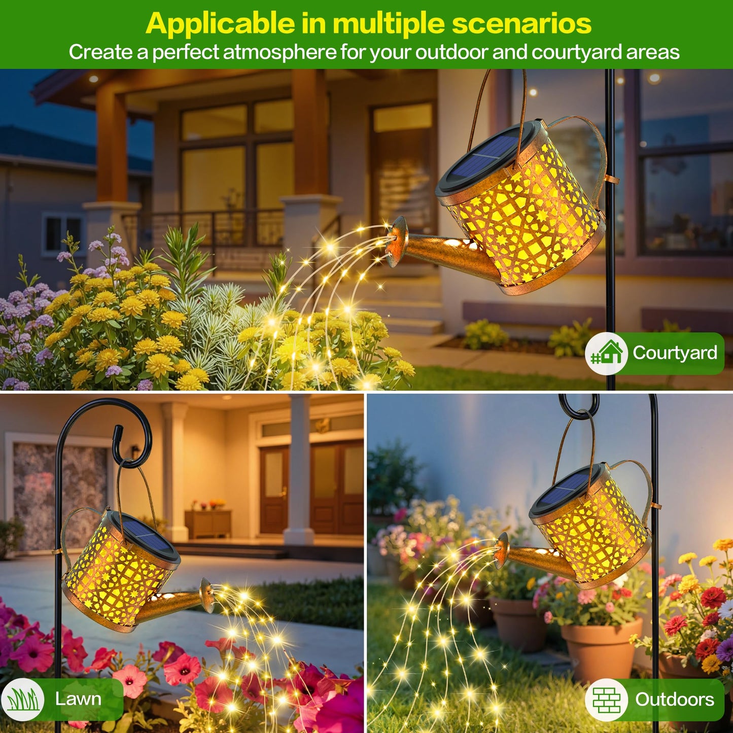 BETOLEAN Solar Lights Outdoor Decorative, 2 Pack Metal Watering Can Lights Outdoor Waterproof, Small Patio Light Yard Lawn Pathway Decor, Gardening Gifts for Women Mom Grandma