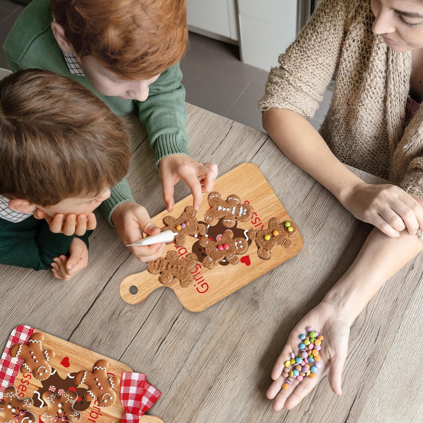 JarThenaAMCS 2 Pcs Merry Christmas Wood Cutting Board with Ribbon Gingerbread Man Kitchen Chopping Charcuterie Board Serving Platter Tray Dessert Candy Dish for Xmas Winter Home Party Gift Decor