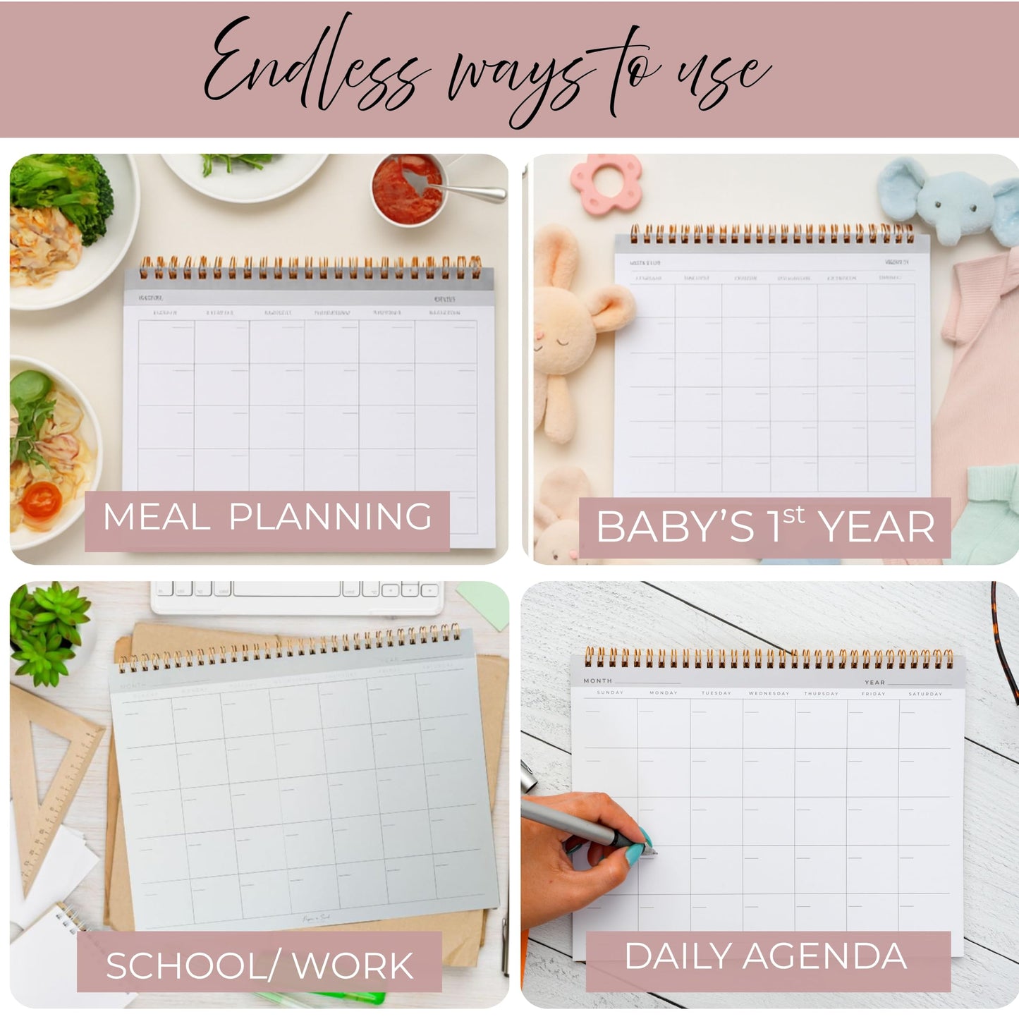 Paper 'n Such- Blank Calendar, Undated Monthly Planner, Simple Desk Agenda -DIY Custom Scrapbook for Photos -15 Sheets, Spiral Bound, Large 8.5x11", Customizable for Home, Office, or School