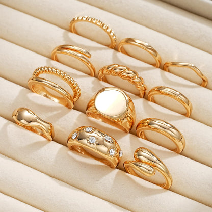 FAXHION 12PCS Gold Stackable Rings Set for Women, 18K Gold Plated Open Stacking Knuckle Ring, Adjustable Chunky Signet Band Statement Ring for Gift