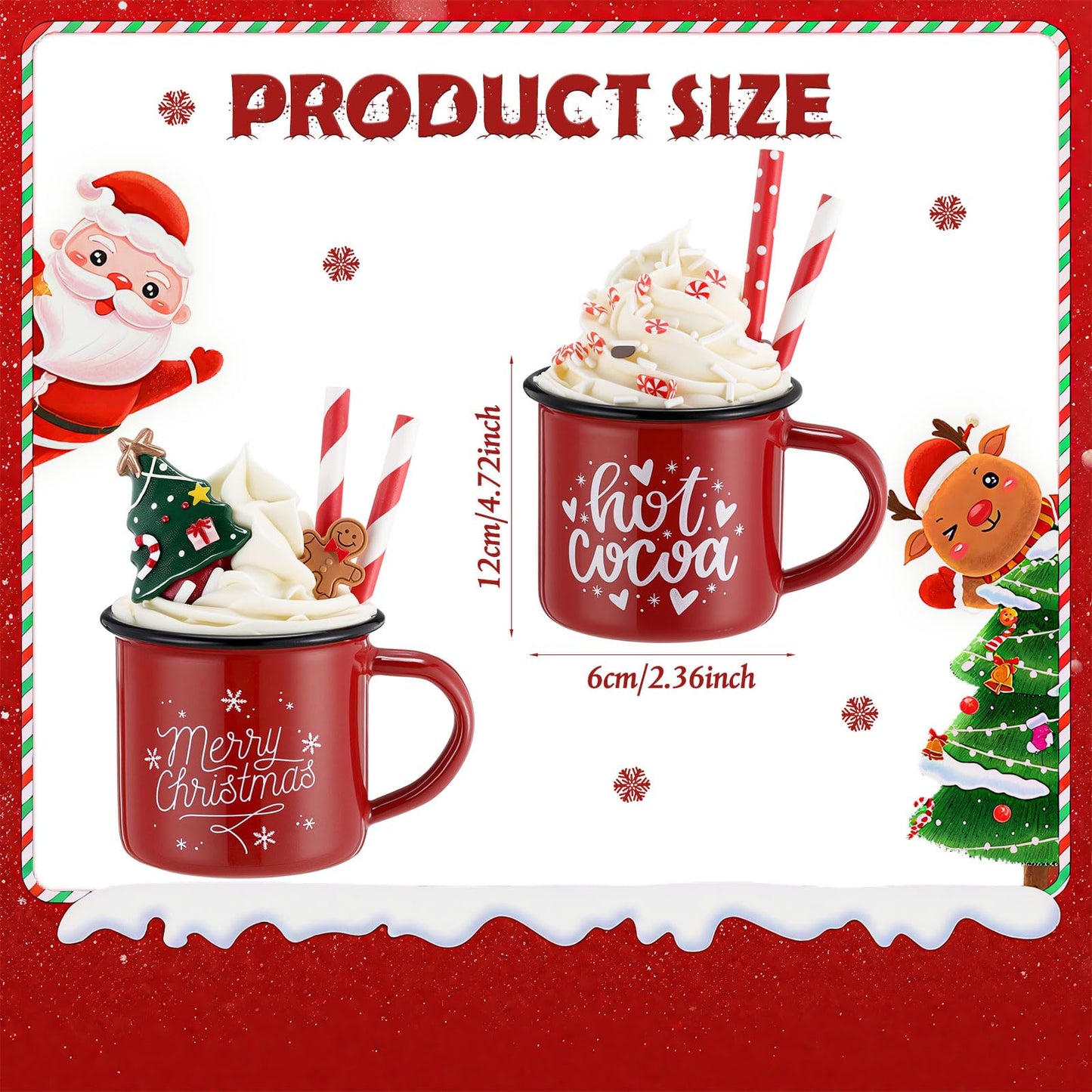 Jingmore 2 Pack Christmas Coffee Bar Decor with Faux Whipped Cream Ceramic Gingerbread Coffee Mugs Faux Hot Cocoa Toppers Christmas Tree Gingerbread Man Decoration for Xmas Bar Centerpieces