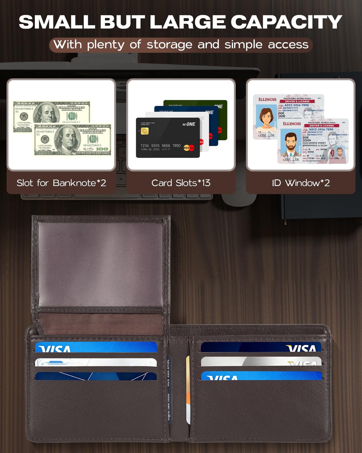 GNDR Wallet For Men Bifold Coffee RFID Blocking Slim Faux Leather Wallets Card Holder Front Pocket Minimalist Men Accessories With Gift Box