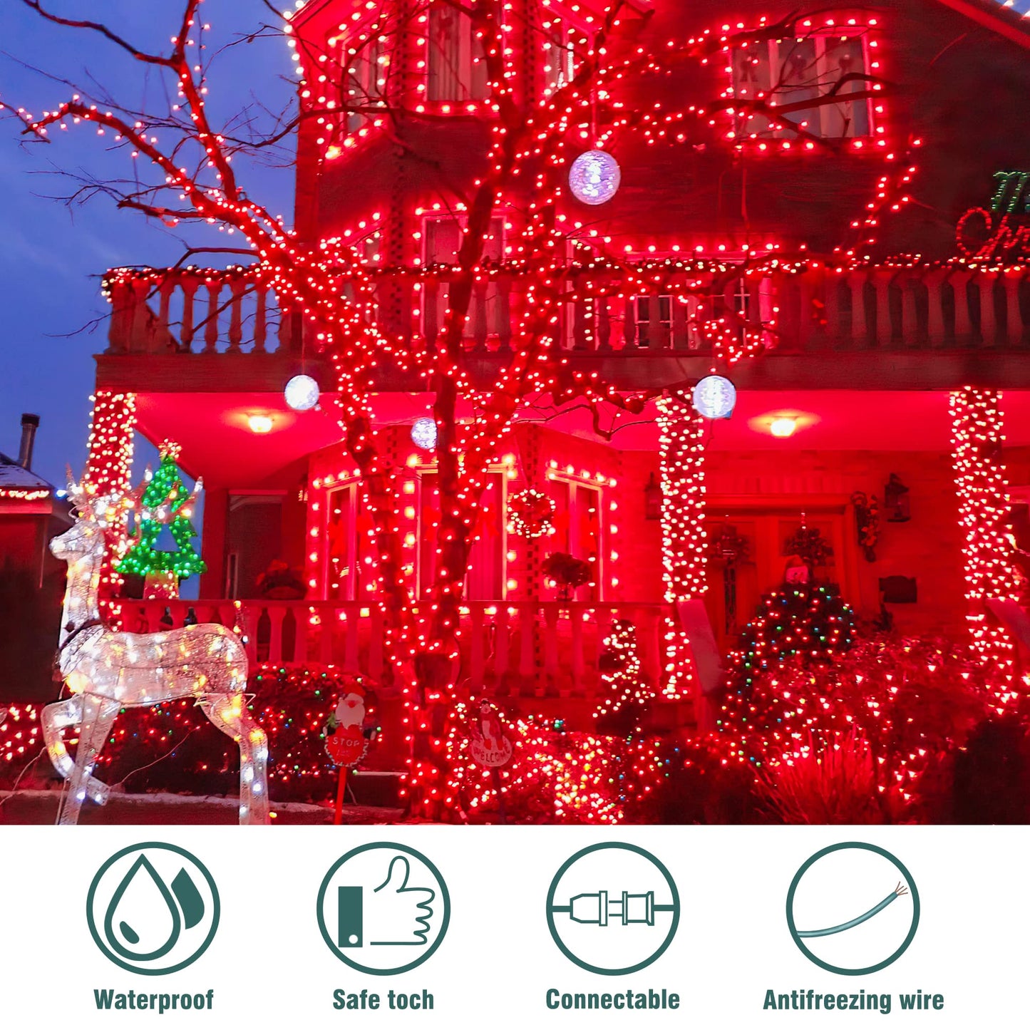 Hopolon Red Christmas Mini String Lights 2 Set 50Count 13Feet Incandescent Bulb Mini String Lights Waterproof for Indoor Outdoor Christmas Tree Garland Birthday Wedding Party Festival Decor,Red