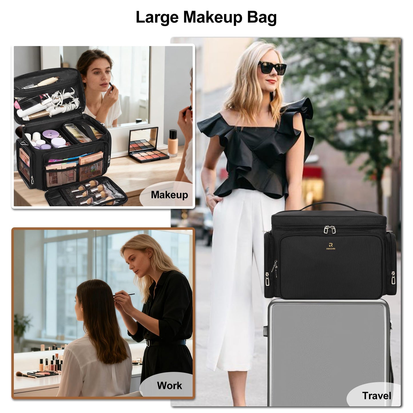 TANTO Large Makeup Bag, Makeup Artist Bag Professional Cosmetic Case with 2 Pouches & Dividers Portable Travel Makeup Bag Organizer for Women Girls Makeup Train Case Storage with Shoulder Strap
