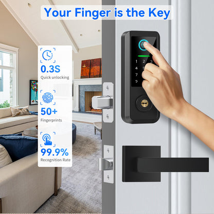 Yosimika Keyless Entry Door Lock with Handle Set,Smart Front Door Lock with Keypad Set,Keyless Entry Digital Deadbolt,Smart Deadbolt with Auto Lock,App Control, Matte Black