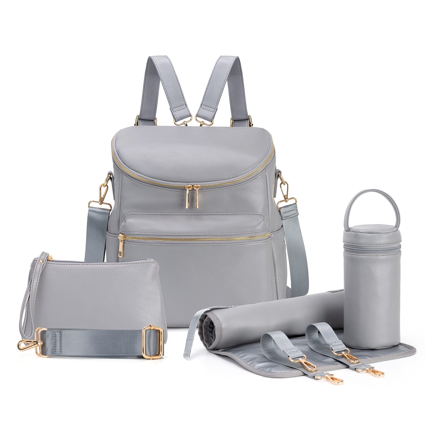Minsong Diaper Bag Backpack,Fashion Leather Mommy Backpacks,Travel Toddler Baby Diaper Bags with in Bag Organizer and Changing Pad (Dark Grey)
