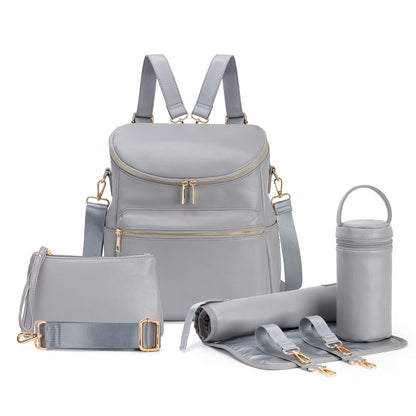 Minsong Diaper Bag Backpack,Fashion Leather Mommy Backpacks,Travel Toddler Baby Diaper Bags with in Bag Organizer and Changing Pad (Dark Grey)