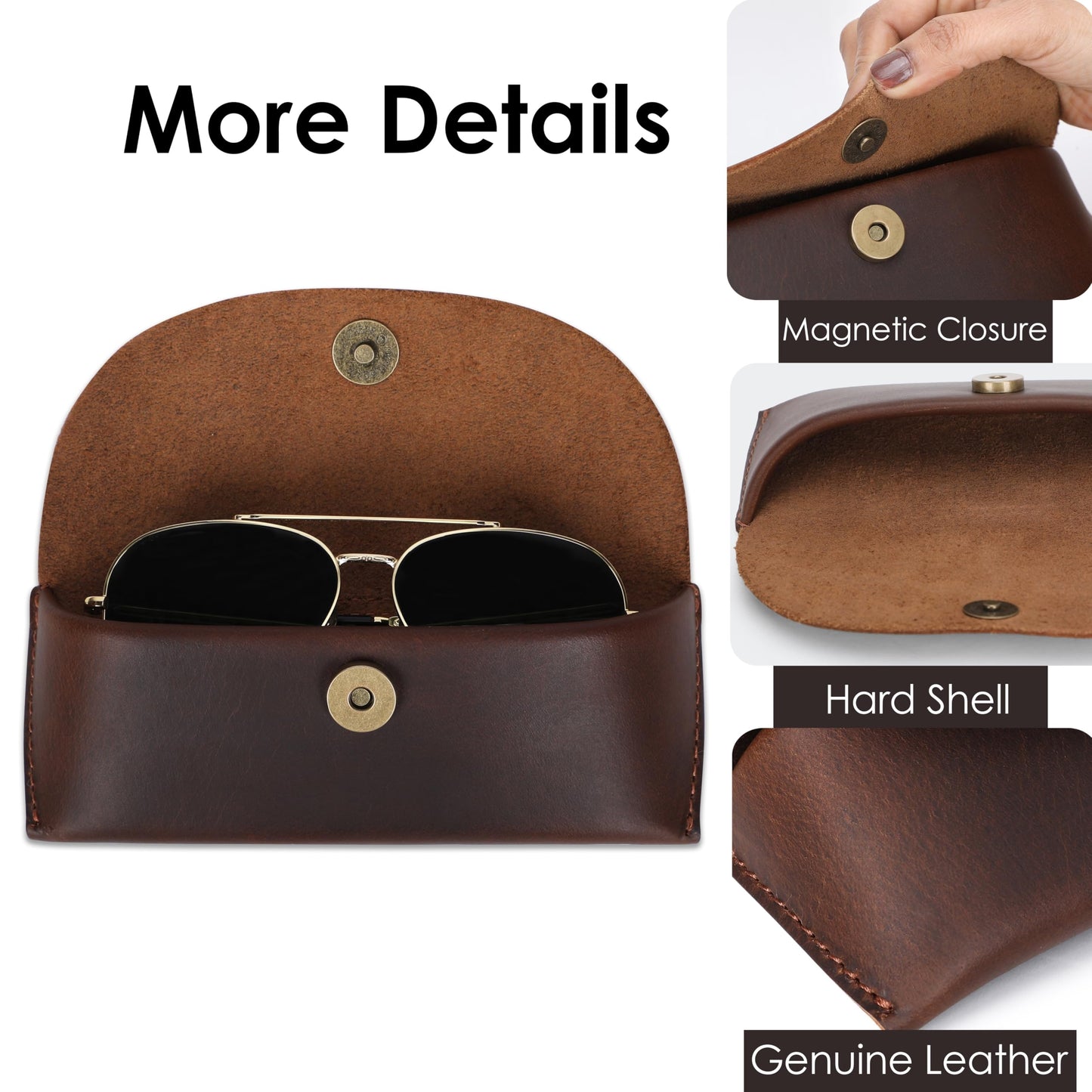 TheAntiq Brown Leather Sunglasses Case - Vintage Eyeglass Holder with Belt Loop, Handcrafted Eyeglasses Case, Slim & Flexible Sunglasses Holder - Leather Sunglass Eyeglass Cases for Men & Women