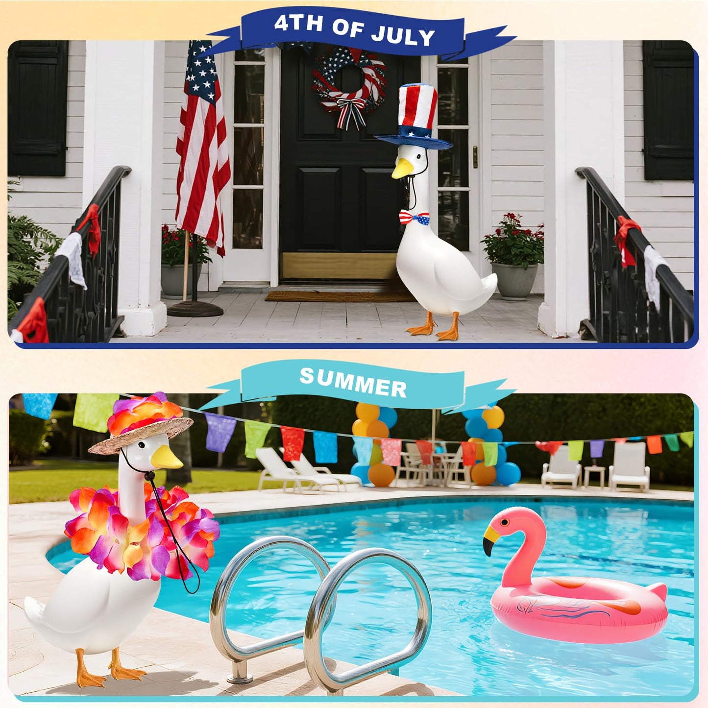 8 Set Holiday Porch Goose Outfits for 17/19/23" Plastic Lawn Goose - 4th of July, Summer, Thanksgiving, Valentines, St. Patricks, Easter Clothes - Patio Yard Garden Decor with Hat and Bow Tie