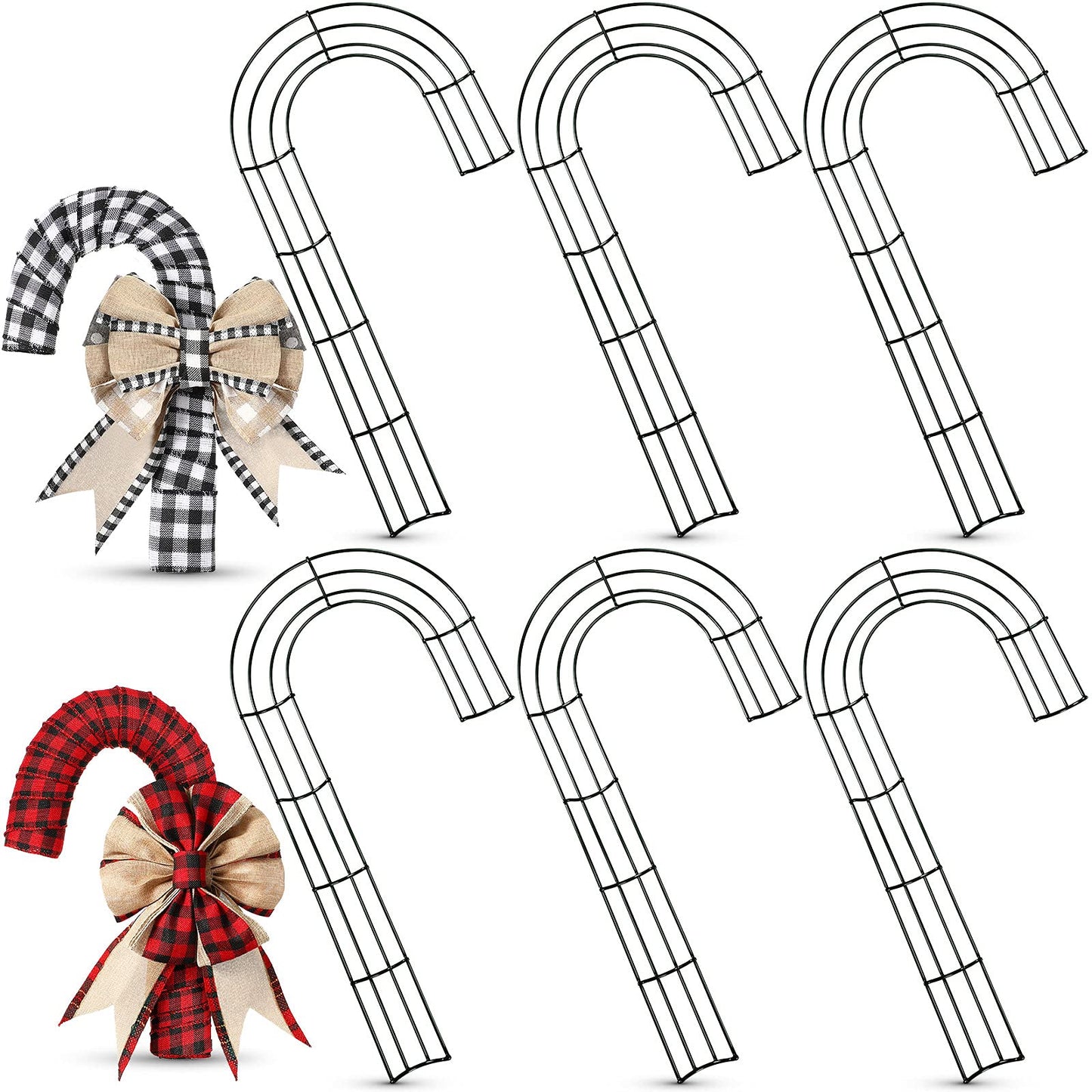 6 Pieces Christmas Candy Cane Shaped Wire Wreath Frame Holiday Metal Wire Flower Wreath J Letter Rings for DIY Christmas New Year Valentines Party Decoration (12 Inches)