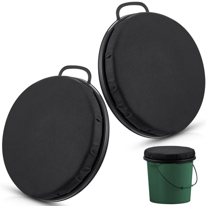 Lewtemi 2 Pack 5 Gallon Bucket Seat Lid with 360° Swivel, 2" Thick Waterproof Padded Cushion Cover with Handle for Fishing Camping Baseball Duck Hunting Gardening Outdoor Sports(2 Inch Thick,Black)