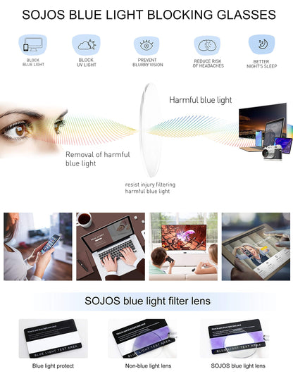SOJOS Oversized Aviator Blue Light Blocking Glasses for Women Men, Metal Frame Clear Lens Eyeglasses SJ5098, Gold Frame/Anti-Blue Light Lens