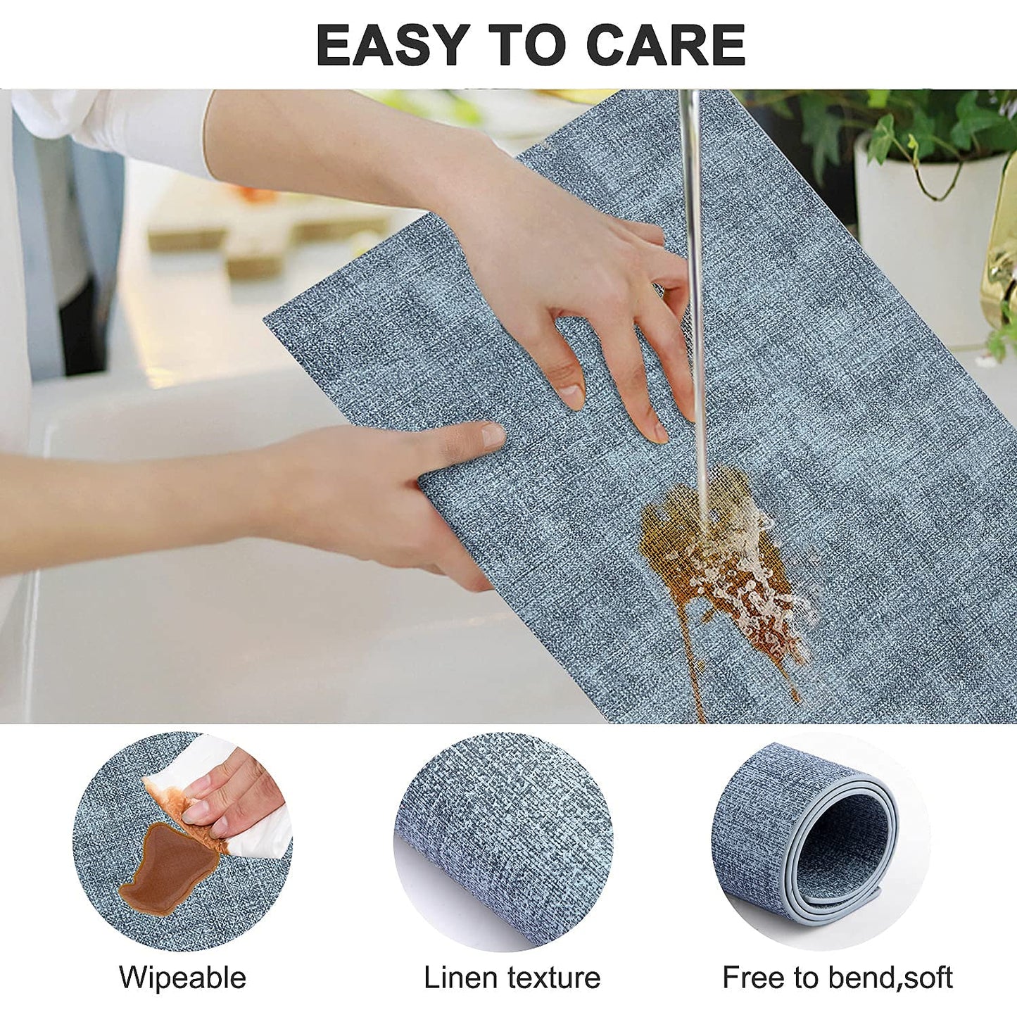 LANDVIEW Leather Heat Resistant Placemats Set of 6 Waterproof Wipeable Washable PU Table Mats,Easy to Clean Anti-Slip (6, Blue)
