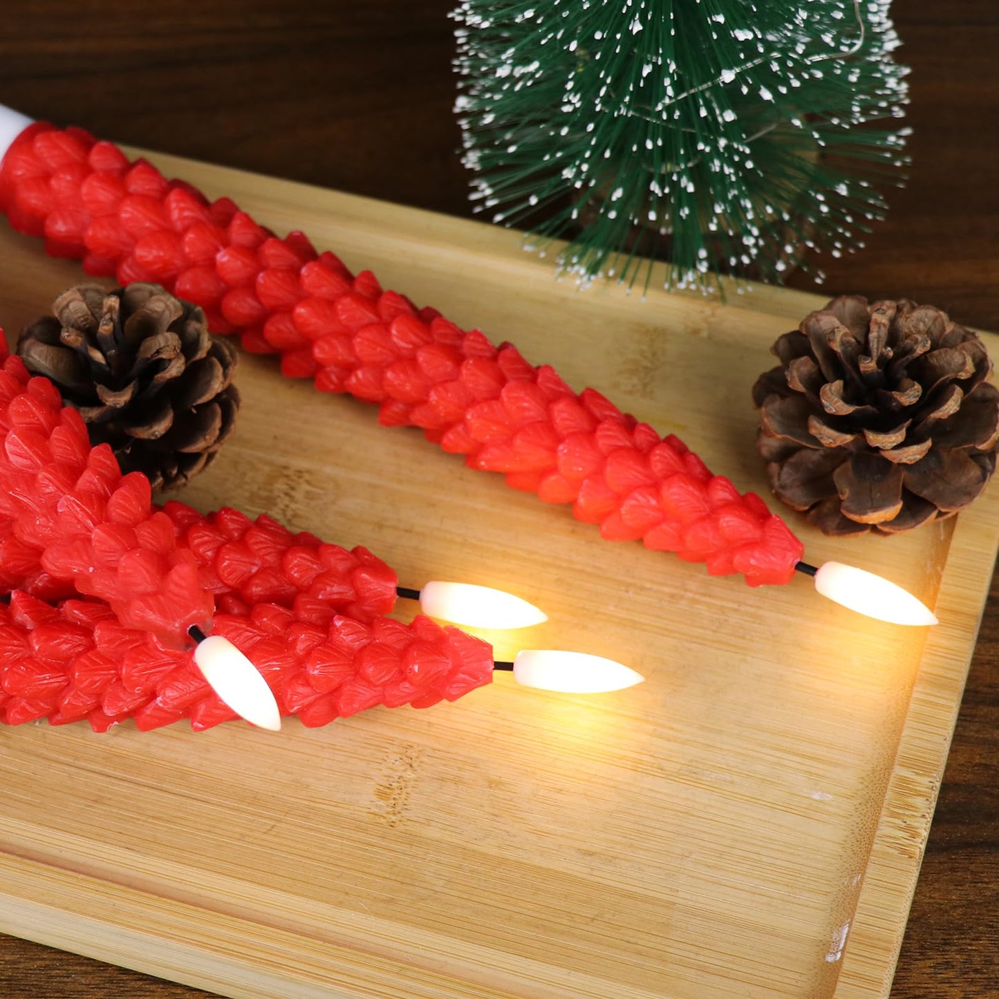 KunSwenn Christmas Tree Candles, 4 Pack Christmas Taper Candles with Remote Timer, Red LED Flameless Taper Christmas Candle Battery Operated for Holiday Xmas Decor(0.78” x 9.64”)