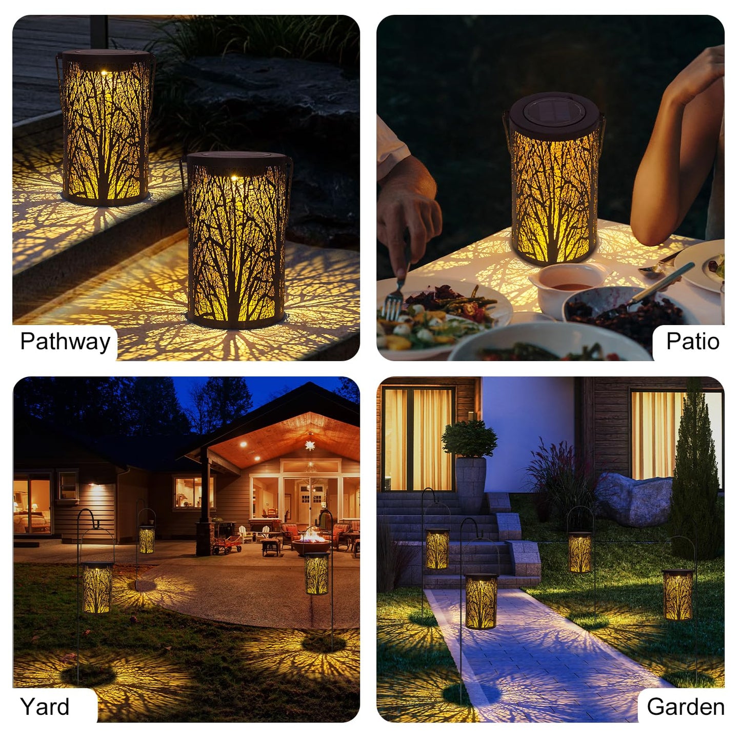 FANOAULEA Solar Lanterns for Outdoor Waterproof, Hanging Solar Lights Gifts for Women Mom, Tree Lantern Hanging/Standing for Patio, Lawn, Tabletop, Garden Decorative LED Lantern Black Tree
