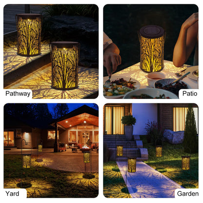 FANOAULEA Solar Lanterns for Outdoor Waterproof, Hanging Solar Lights Gifts for Women Mom, Tree Lantern Hanging/Standing for Patio, Lawn, Tabletop, Garden Decorative LED Lantern Black Tree