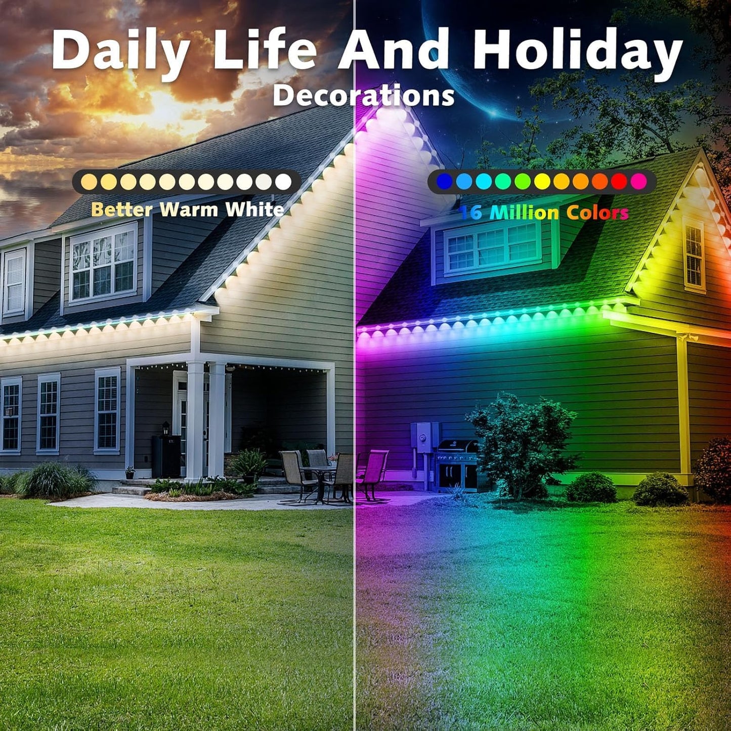 SINLEY 200FT Permanent Outdoor RGB Lights,Waterproof Smart LED Eaves Lights with App/Remote Control,for Christmas and All Holiday Decor,Daily and Accent Lighting,House Roof and Garden Lighting