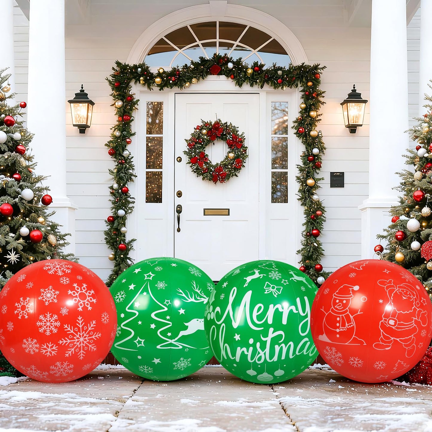 Wlicon 4 PCS 24 Inch Christmas Inflatable Balls Outdoor Inflatable Christmas Ball Ornaments for Xmas Garden Lawn Yard Holiday Front Door Window Decoration