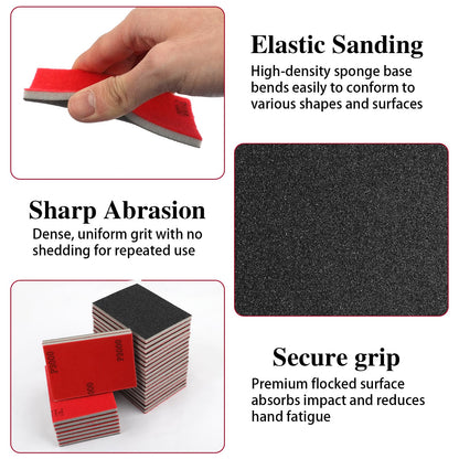 27 Pcs Sanding Sponge Pads, 120-3000 Grit Sandpaper Assortment, Wet Dry Washable Foam Sanding Block, Abrasive Sand Paper for Hand Sanders, Wood, Metal, Auto, Drywall, Furniture Polishing