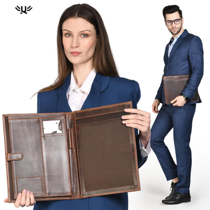 Leather Portfolio Binder, Professional Organizer Padfolio – Resume Folder, Business Card & Document Holder, Portfolios for Men & Women, Office & Business Supplies | (Medium - Brown)