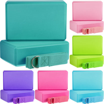 Meooeck 18 Pcs Yoga Blocks and Strap Set Include 12 EVA Foam Yoga Blocks Bulk 9"x6"x3" with 6 Adjustable 8 ft Straps D Ring Non Slip Props for Stretching Pilates Workout Studio Home Gym(Multicolor)