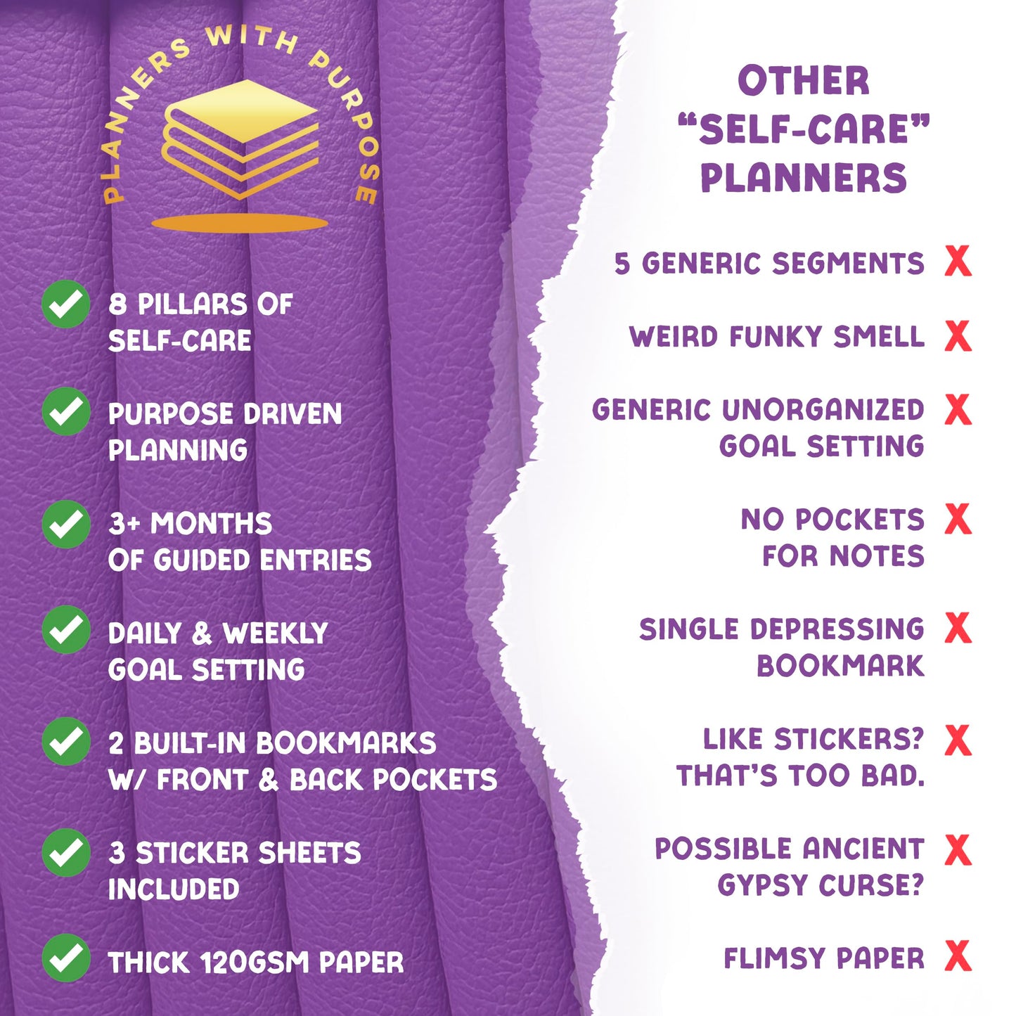 Planners with Purpose Self-Care Planner - Daily Wellness Journal with Guided Prompts, Gratitude, and Reflection - Mental Health Journal for Mindfulness, Positivity & Goal Setting Notebook for Women & Men A5 (Purple)