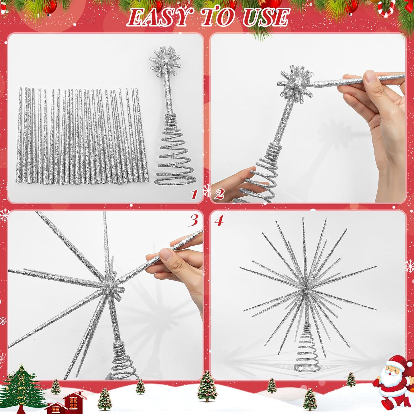 13.7 Inch Silver Christmas Tree Topper - 3D Burst Silver Tree Topper, Exploding Star Christmas Tree Decorations