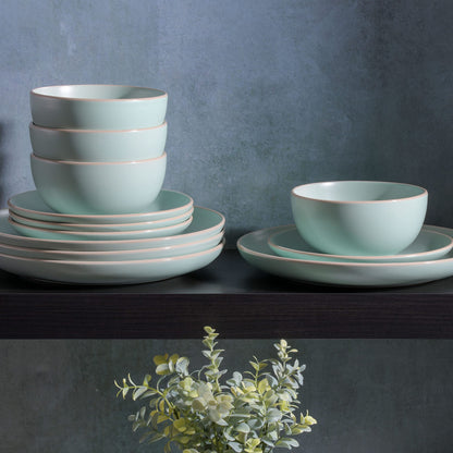 Gibson Home Queenslane 16 Piece Double Bowl Plates and Bowls Dinnerware Sets - Matte Blue