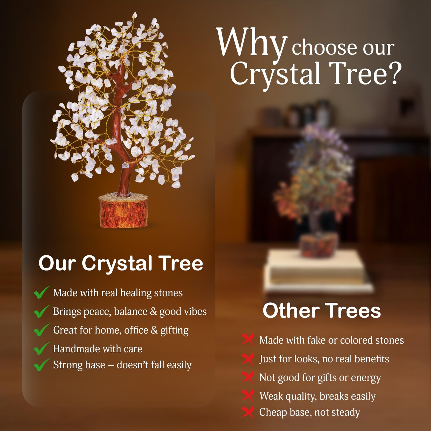 Clear Quartz Gemstone Tree - Crystal Tree of Life, Healing Crystals and Stones, Crystal Tree for Positive Energy, Good Luck Gifts
