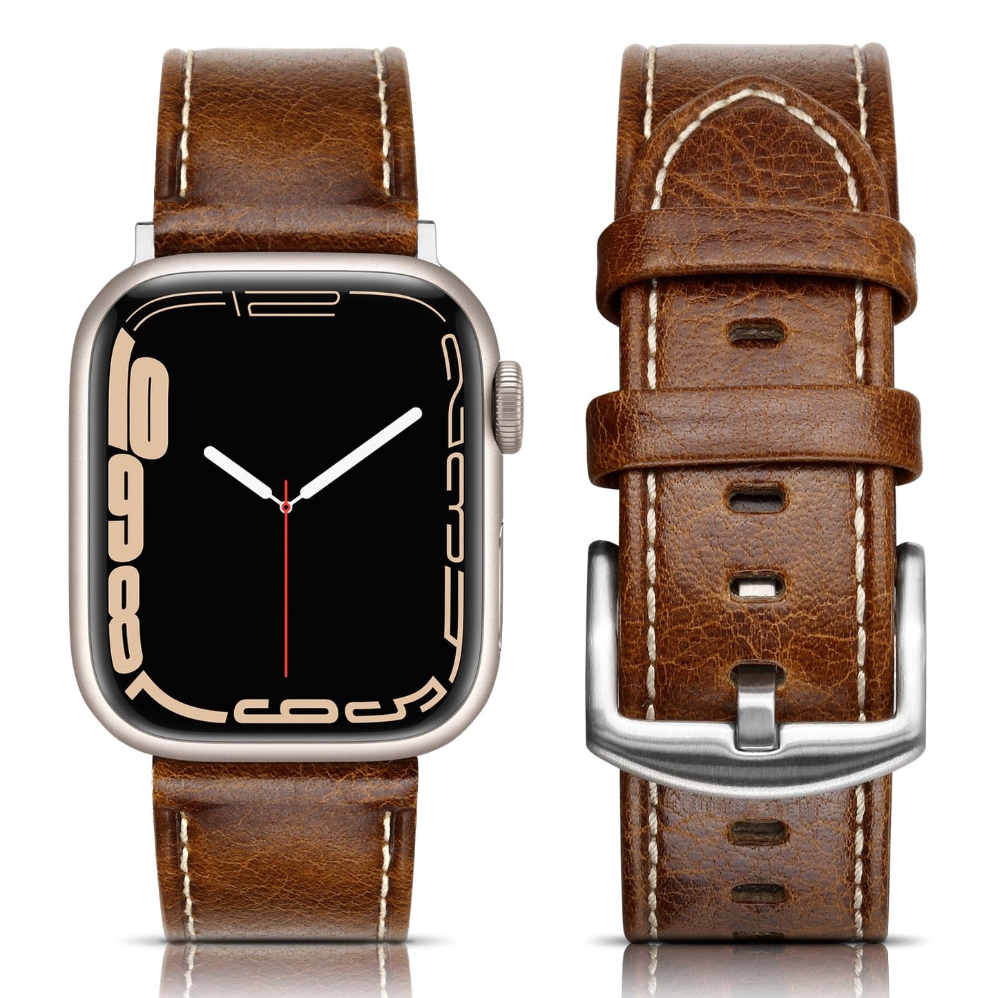 SWEES Leather Band Compatible with Apple Watch Bands 46mm 45mm 44mm 42mm (Series 1/2/3) Men Women, Vintage Genuine Leather Replacement Wristband for iWatch Series 10 9 8 7 6 5 4 3 2 1 SE Brown