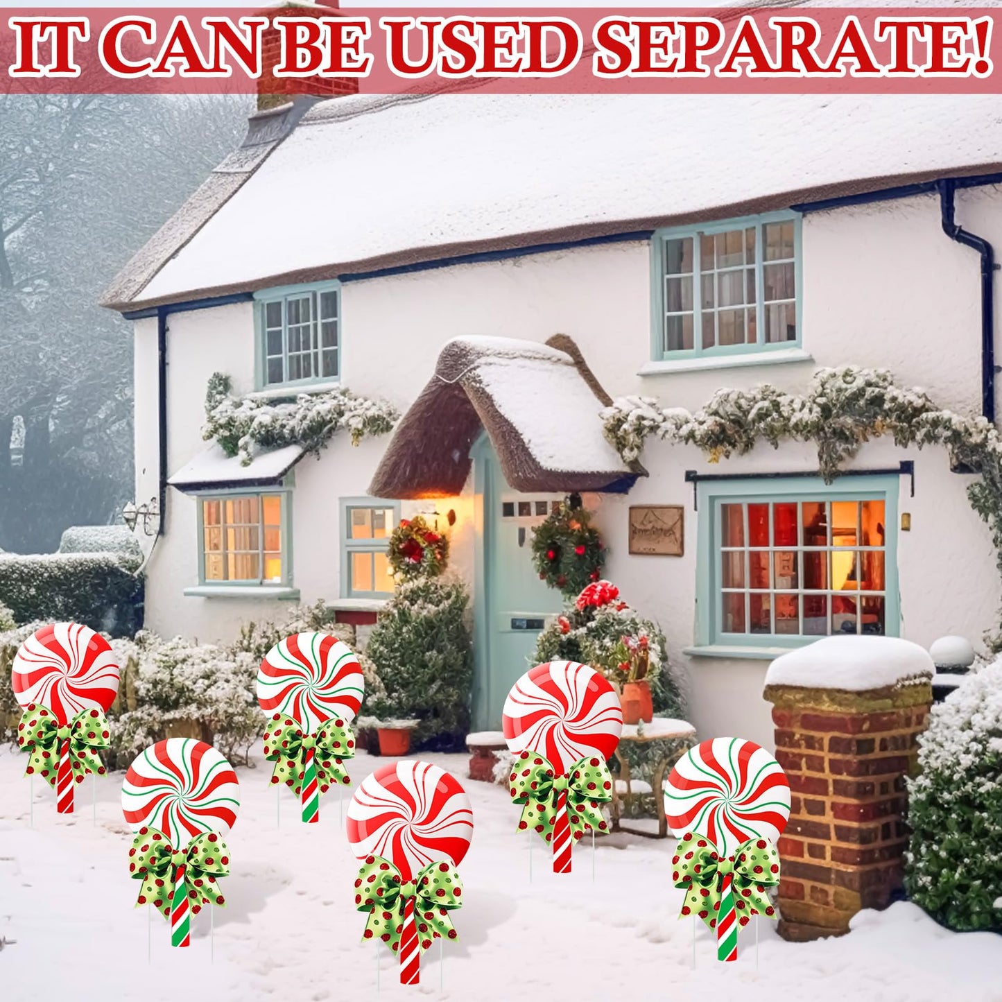 Meonum 4 Pcs Peppermint Candy Christmas Decorations Outdoor Large Christmas Yard Stakes Lime Green and Red Xmas Candy Garden Lawn Signs with Stakes and Bow for Home Pathway Walkway Party Decor(Green)