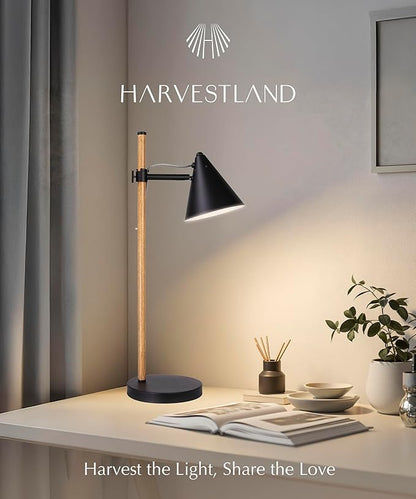 HarvestLand Noah Black Desk Lamp – Adjustable Architect Desk Lamp, Industrial Table Lamp with Solid Base for Living Room, Bedside Table, Home Office and Bedside Reading