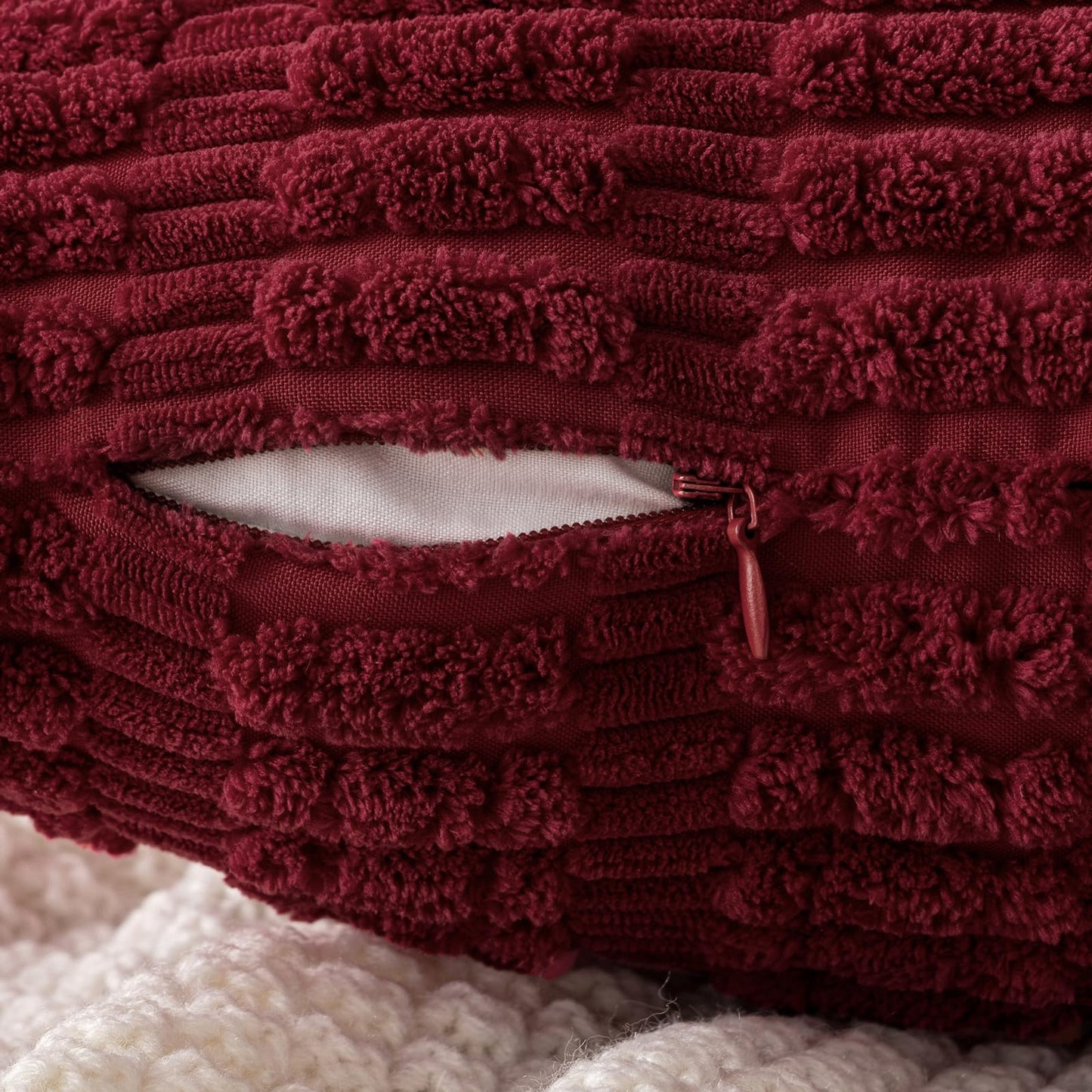 MIULEE Pack of 2 Burgundy Corduroy Decorative Pillow Covers 18x18 Inch Soft Boho Striped Throw Pillow Covers Modern Farmhouse Home Decor for Sofa Living Room Couch Bed