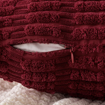 MIULEE Pack of 2 Burgundy Corduroy Decorative Pillow Covers 18x18 Inch Soft Boho Striped Throw Pillow Covers Modern Farmhouse Home Decor for Sofa Living Room Couch Bed