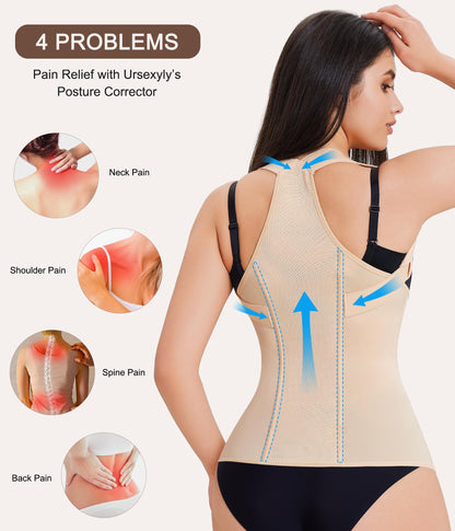 URSEXYLY Back Brace Posture Corrector for Women Adjustable Full Back Support Shoulder Straightener Upper and Lower Back Pain Relief(Black,3XL)
