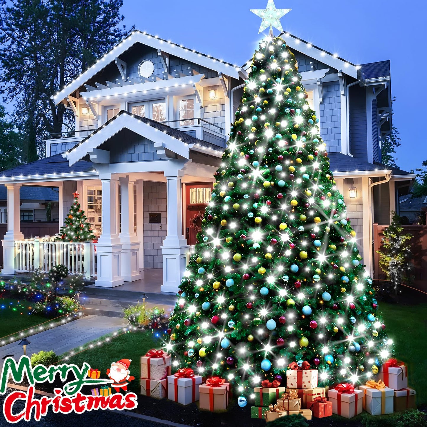 KNONEW 600ft 1500 LED String Lights Outdoor Christmas Lights 8 Modes & Timer Fairy Light Plug in Waterproof LED String Lights for Xmas Yard Tree Wedding Party Holiday Decorations (Cool White)