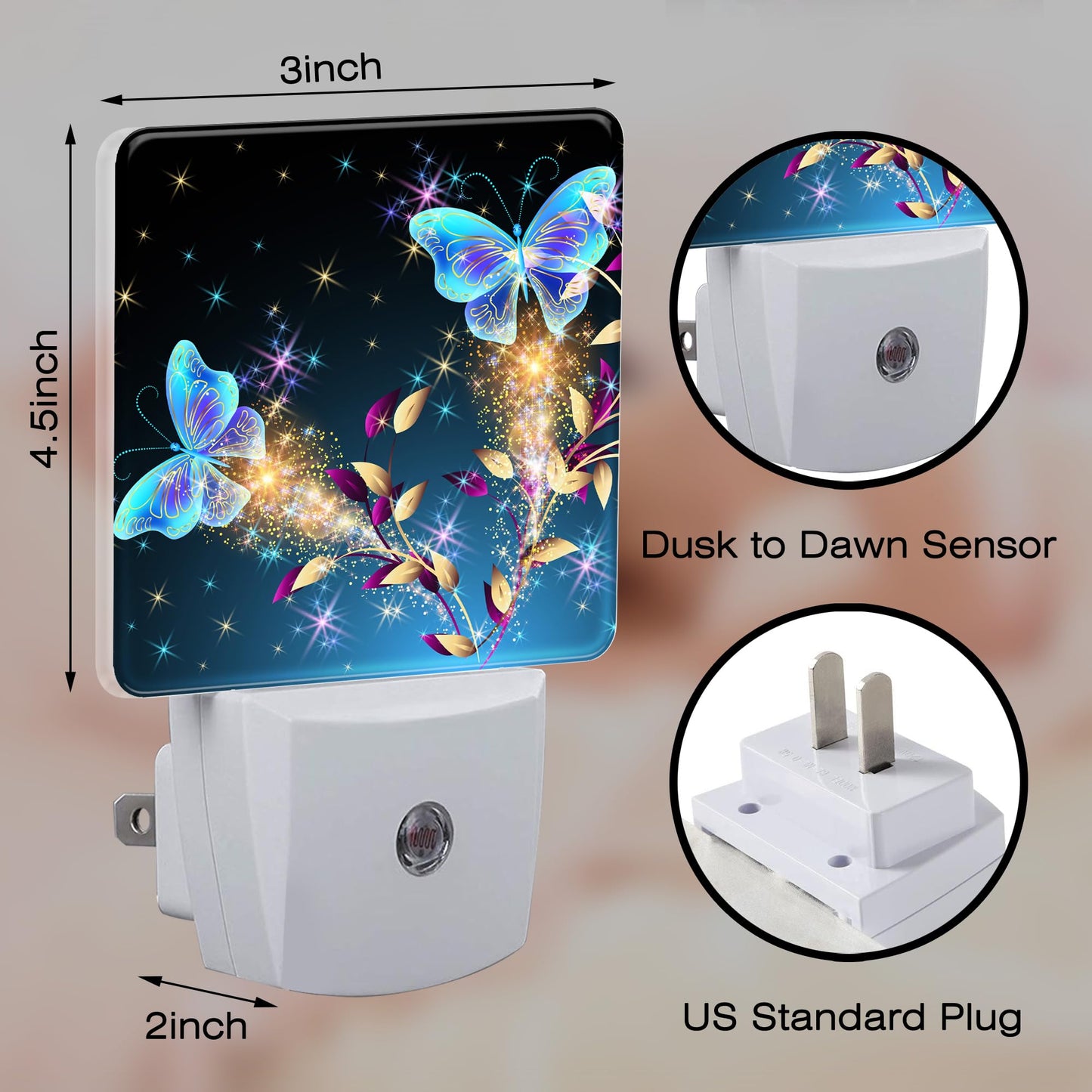 Magical Butterflies with Flowers Night Light Plug into Wall, Glitter Sparkle Butterfly Dusk to Dawn Night Light Plug in,0.5w Energy Saving Sleep Friendly NightLight for Kids Boys Girls Home Decor