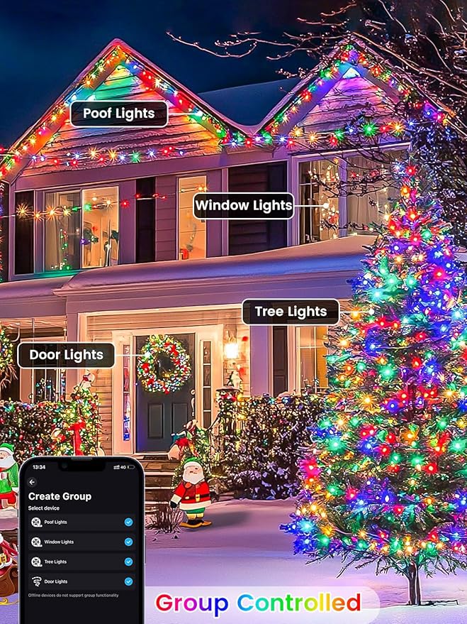 Smart Color Changing Christmas Lights with Remote & APP, 175FT 500 LED RGB Dimmable Christmas String Lights, Waterproof Fairy Twinkle Light for Indoor Outdoor Xmas Tree Wedding Holiday Decorations