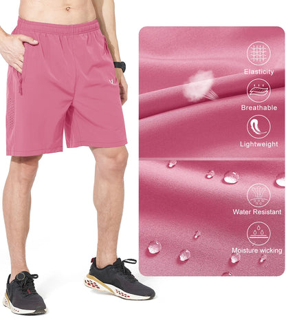 NORTHYARD Men's Athletic Running Shorts Gym Workout 7"/9"/5" Quick Dry Lightweight Sports Basketball Tennis 3 Zipper Pockets POWDERPINK L